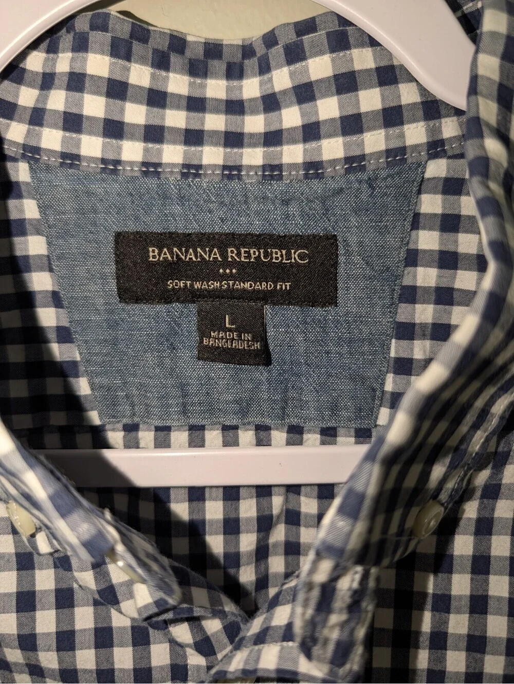Men’s Banana Republic Long Sleeve Button Down Blue Checkered Shirt Size Large